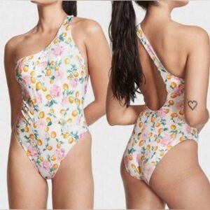 Victorias Secret Small White Floral Lemons Single Shoulder One Piece Swimsuit VS